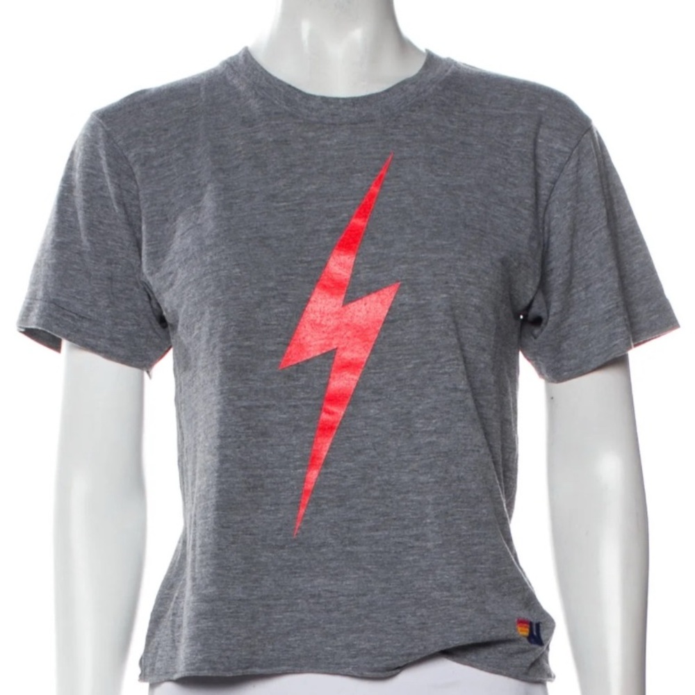 Aviator Nation Gray Short Sleeve Tee with Red Lightning Bolt